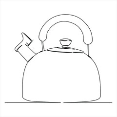 Continuous drawing of the kettle. Drawn in one line. Doodles.