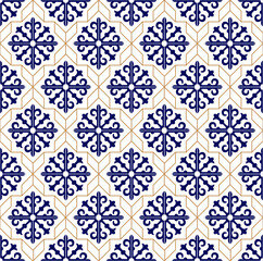 Traditional decorative color  portuguese seamless vector pattern. The tile is azulejo. Geometric patterns and backgrounds for your design. Vector illustration.