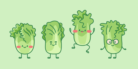 Cute cabbage characters. Cartoon vector isolated illustration.