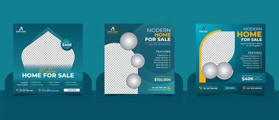 Real estate house property sale social media post square flyer and web banner template