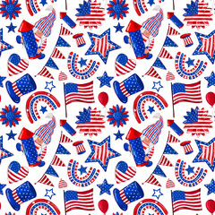 Obraz premium Patriotic seamless pattern, USA independence day