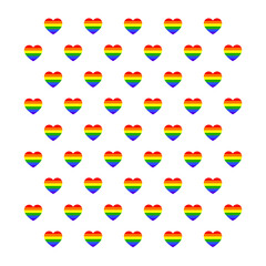 Hand drawn vector illustration of  mini pride LGBT heart pattern isolated on white background.
