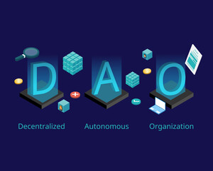 DAO or Decentralized Autonomous Organization with smart contract to control leadership by code  - obrazy, fototapety, plakaty