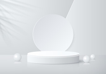 Abstract white 3d cylinder podium. Product display presentation, show cosmetic product. Background vector geometric 3d studio room concept.