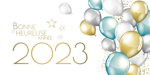 Happy new year 2023 - Color ballons on a white background - party festive design