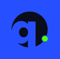 Q company name monogram with green dot.