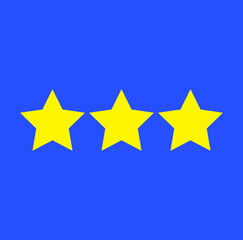 Three yellow stars on blue background.
