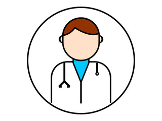 Fototapeta premium Male doctor icon, with white coat, in a circle, on a white background