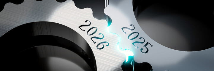 2025, 2026 - gears concept - 3D illustration