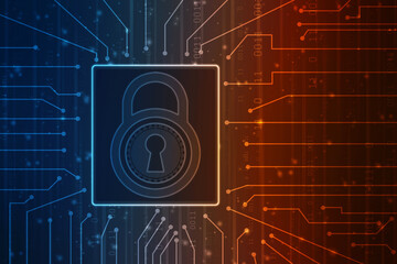 Digital Padlock on abstract technology background, Technology security concept. Modern safety digital background. Protection system, Cyber Security and safety information, personal data concept