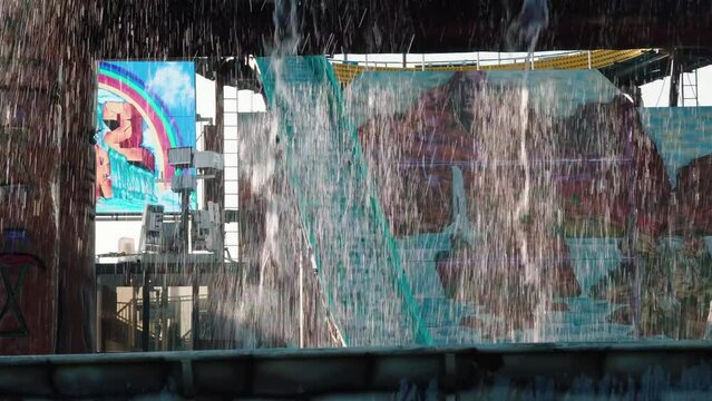 Extreme Water sport flume ride with the largest drop with water splash in amusement park.
