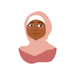 Beautiful Muslim girl.  Vector portrait of young African American woman in hijab.