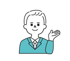 案内するポーズのビジネスパーソンのイラスト

