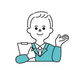 案内するポーズのビジネスパーソンのイラスト
