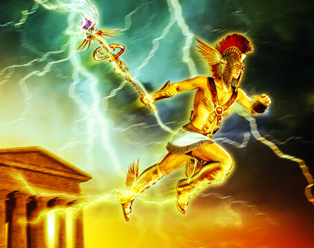 Hermes messenger of the Greek gods and patrons of traders, travelers speeding through the heavens