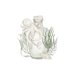 marine octopus installation on a bottle