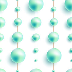 Vector seamless pattern, volumetric 3D balls on threads.