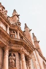 Fototapeta na wymiar Santa Maria de Montblanc church, Tarragona, Spain - details of the front of the building. Architecture