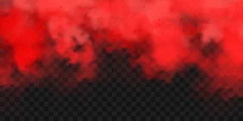 Fototapeten Realistic red colorful smoke clouds, mist effect. Fog isolated on transparent background. Vapor in air, steam flow. Vector illustration. © 32 pixels