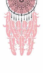 Dreamcatcher , intertwined threads on frame, feathers with meditative patterns vector illusration