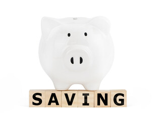 White piggy bank isolated on white background. Money saving concept