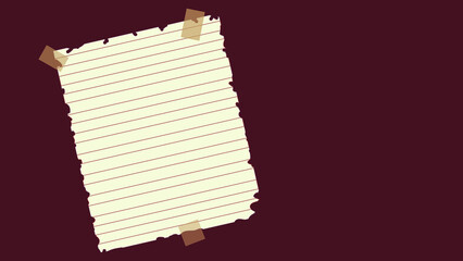 Blank old faded paper taped on the red background