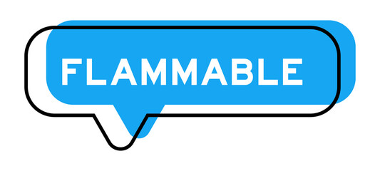 Speech banner and blue shade with word flammable on white background