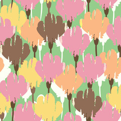 seamless mixed colourful flowers pattern on green background , greeting card or fabric