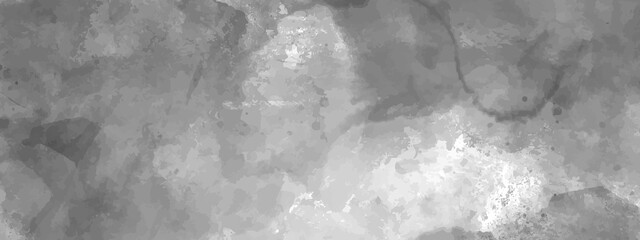 Grey watercolor grungy textured on white paper with splatter background illustration. White painted cement wall texture.  Old grunge textures with scratches and cracks. Graphite sandstone wall grunge.