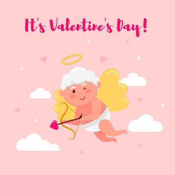 Illustrations with cute cartoon cupids. St. Valentine's Day.