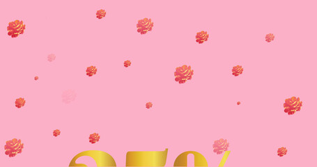 Image of 25 percentage text over flowers on pink background