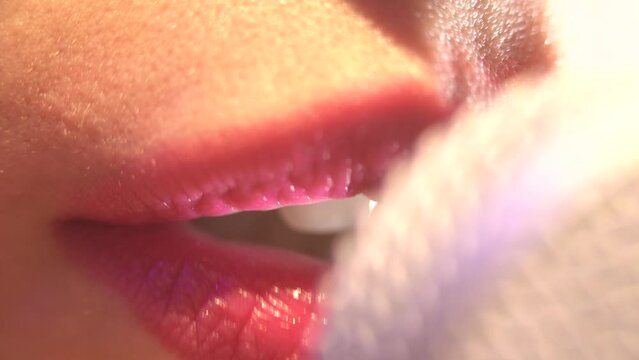 Macro of lips and microfone