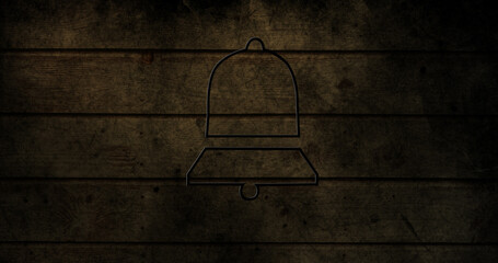 Image of glowing neon bell icon on brick wall