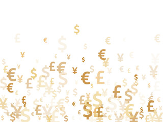 Euro dollar pound yen gold symbols scatter money vector background. Finance pattern. Currency