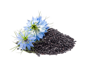 Black cumin seed with nigella flowers