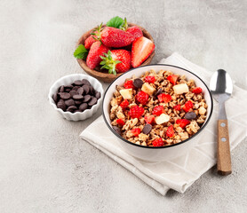 Granola with strawberry and chocolate chip.