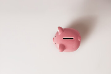 Piggy bank on a white background. Top view