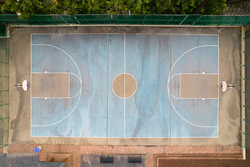 Urban basketball court from an aerial view