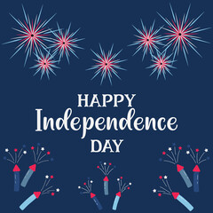 Happy Independence Day with fireworks, USA flag colors
