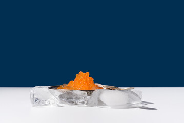 Tobiko caviar served on silver plate