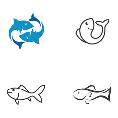 Obraz premium Fish logo, fishinghook, fish oil and seafood restaurant icon. With vector icon concept design illustration template