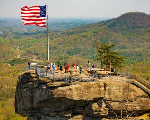 american flag in the mountains
