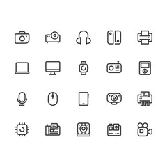 Simple Set of Device and Hardware Related Vector Line Icons. Contains such Icons as Camera or Printer, Smartphone, Computer and more. Editable Stroke