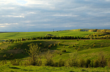 Beautiful landscape of expanses of green hills. Tatarstan, Russia