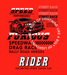 Speedway drag race, speed performance, super car vector illustration print