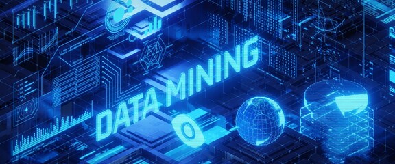 Isometric illustration of the concept of data mining. 3D rendering