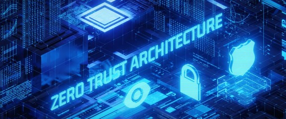 Fototapeta premium Isometric illustration of the concept of the zero trust architecture security model. 3D rendering