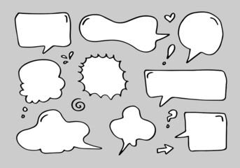 Set of hand drawn sketch Speech bubbles. Vector illustration