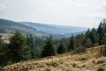 A landscape image taken on a sunny day in the Welsh valley countryside.