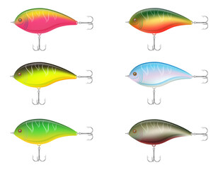 Fototapeta premium colored plastic wobbler with a triple hook for catching fish vector illustration